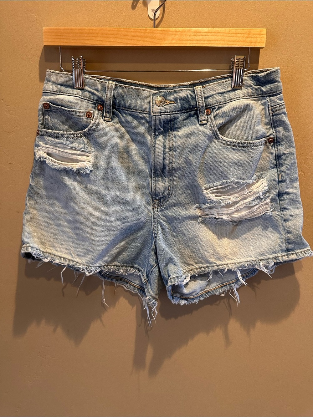 American Eagle Outfitters Light Blue Distressed Jean Shorts